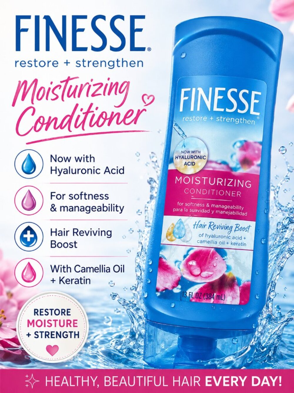 Finesse Restore + Strengthen Moisturizing Conditioner Hyaluronic Acid NWT